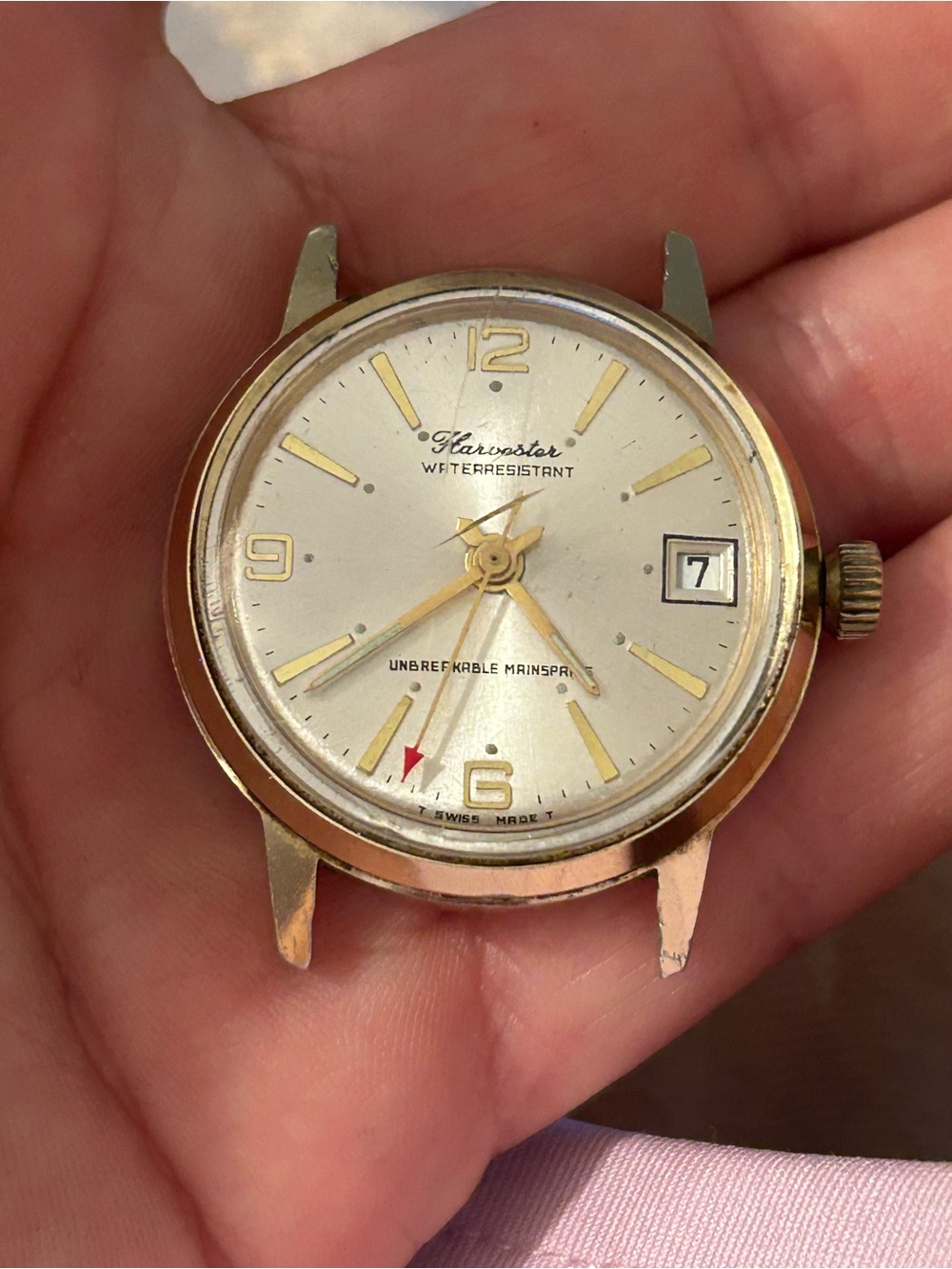 Vintage Gold Harvester Manual Mens Watch Works shows date